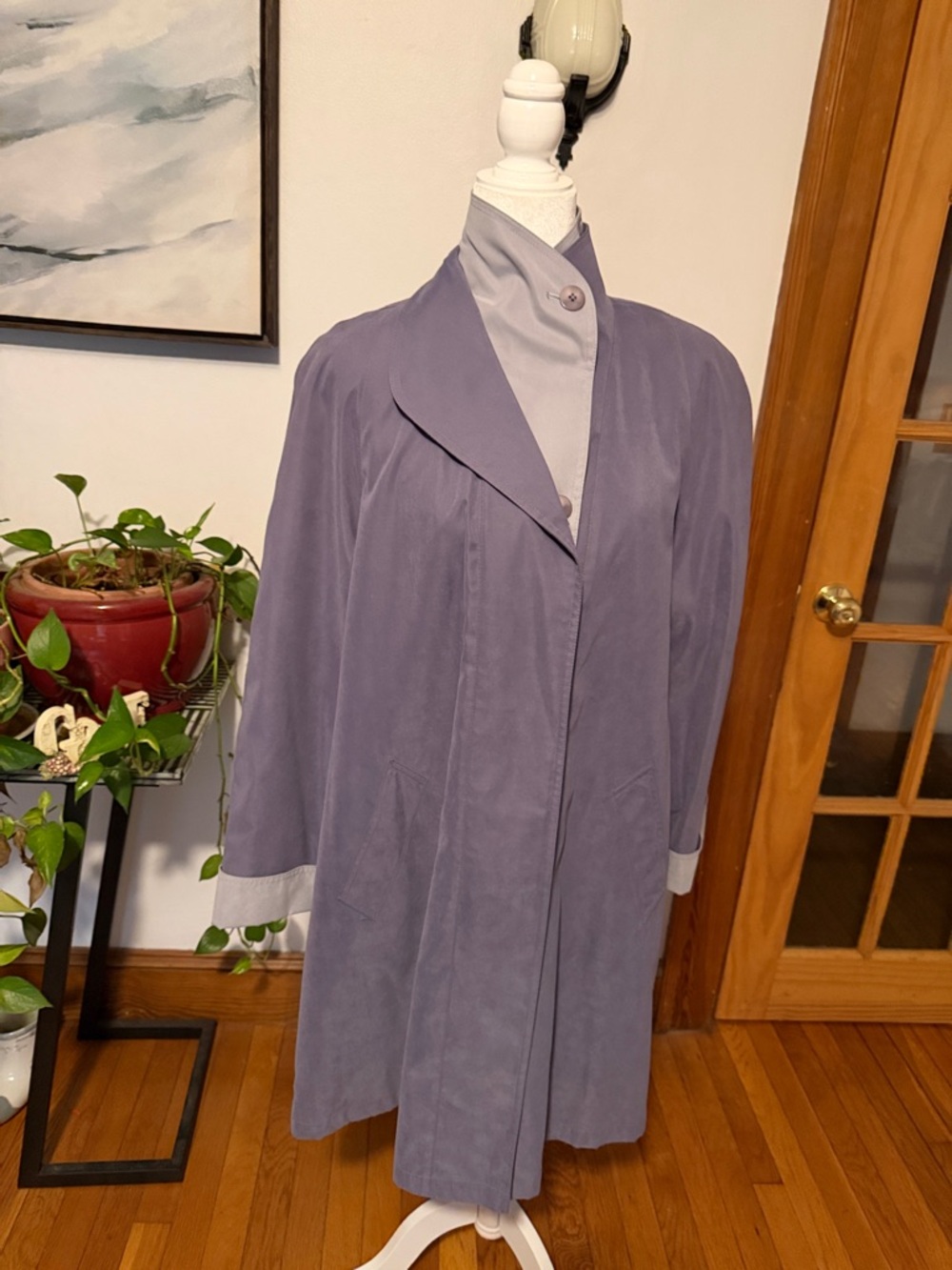 Gallery Soft Lavender Trench Coat with Contrasting Collar